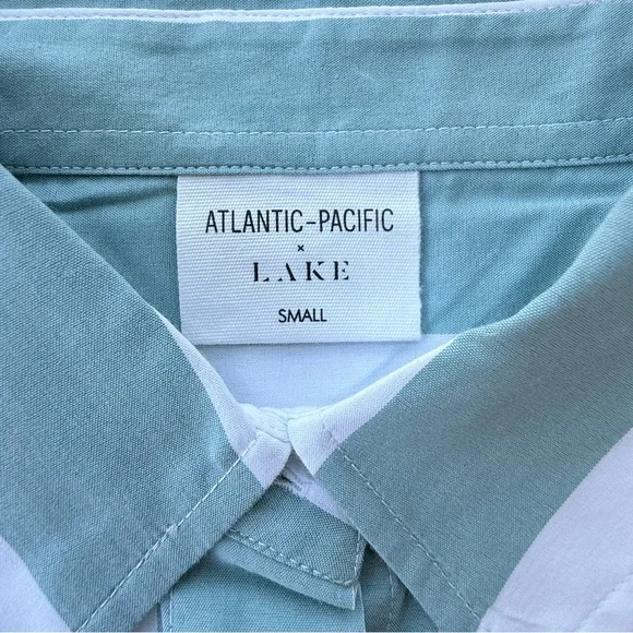 Atlantic-Pacific x LAKE Marni Caftan Azure Stripe Turquoise Cabana Small NWOT - Picture 2 of 7